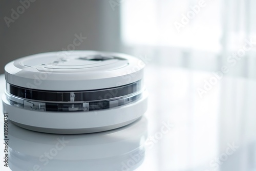 Robotic vacuum cleaner on glossy floor, smart cleaning technolog