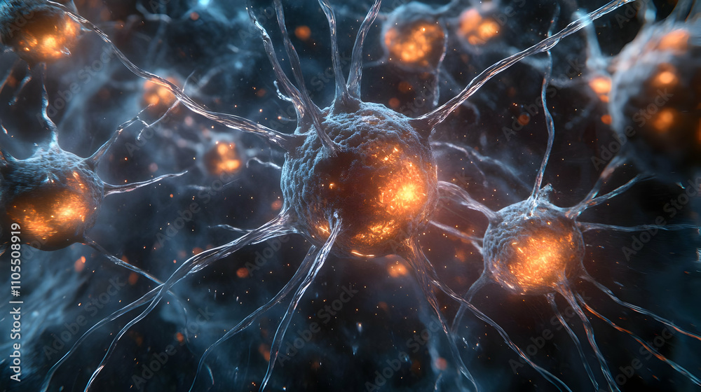 Glowing Neural Network 3D Illustration