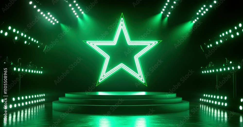 Fototapeta premium Green Neon Star Stage Award Show Lighting Design