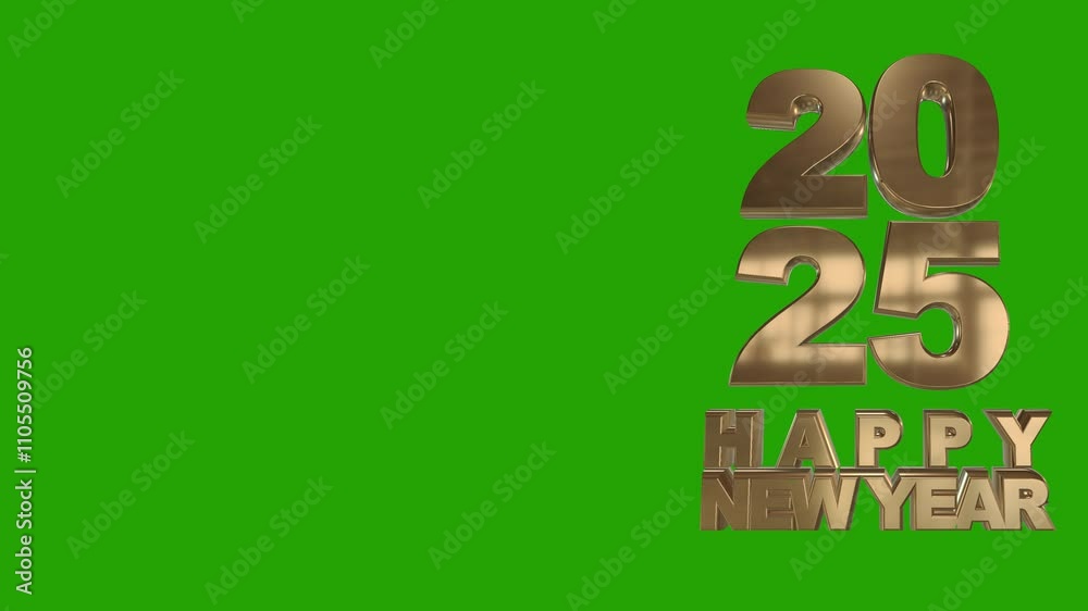 Happy New Year 2025 3D gold text animation on green background. Space for text in Happy New Year greetings Happy New Year 2025 3D gold text animation on green background. Space for text in Happy New Year greetings