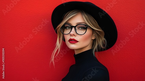 Stylish Woman Wearing Black Hat and Glasses