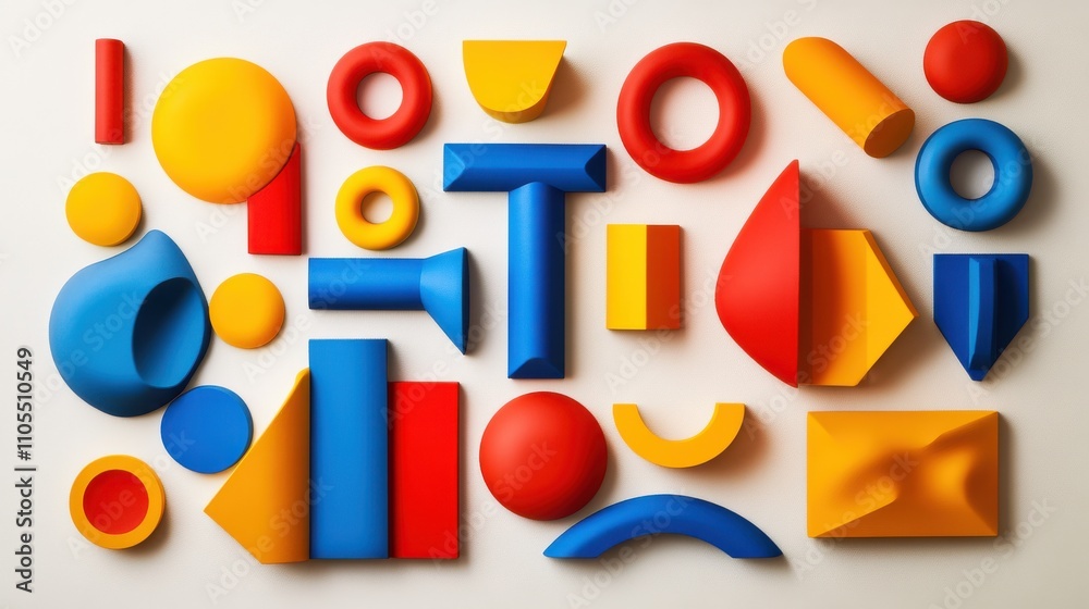 Colorful geometric shapes arranged creatively on a light background for artistic design ideas Colorful geometric shapes arranged creatively on a light background for artistic design ideas