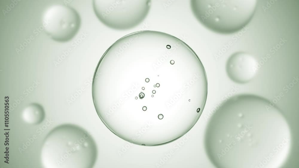 Skin care, cosmetic concept - 3d slow motion animation of gel balls, fluid bubble molecule. 