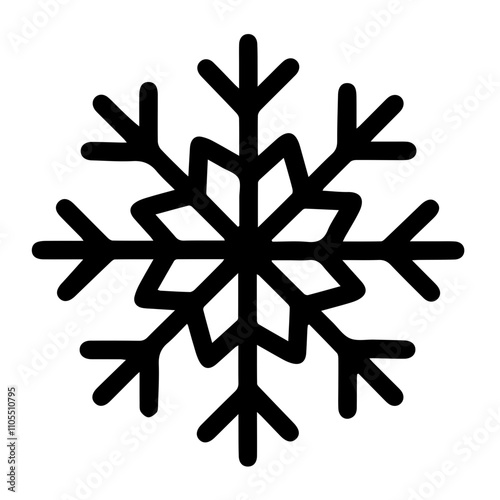 Black and White Snowflake Illustration: A simple yet intricate depiction of the geometric symmetry found in snowflakes, ideal for winter-themed designs or creative projects focused on nature’s beauty