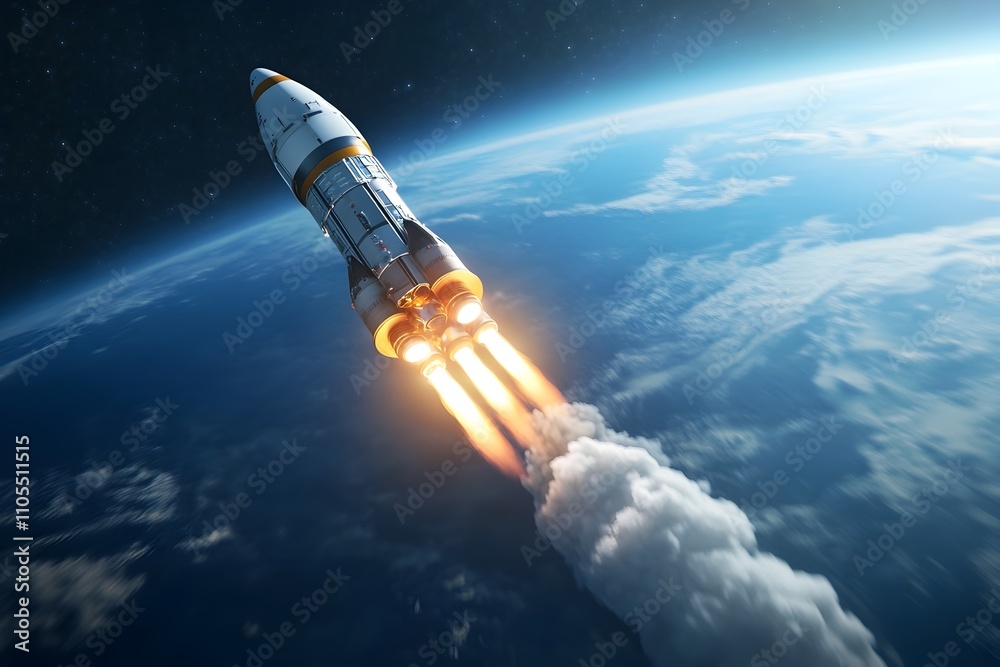 Obraz premium A Cutting Edge Interplanetary Spacecraft Blasting Off Into the Vast Expanse of Space