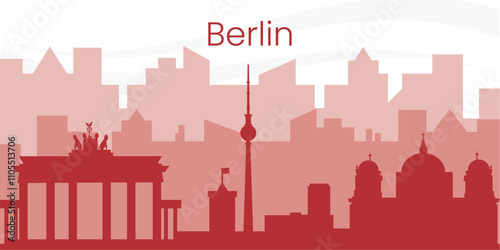 Red city skyline panorama with buildings on background of Berlin, Germany