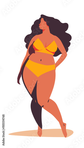 Plus size hot woman model flat vector design