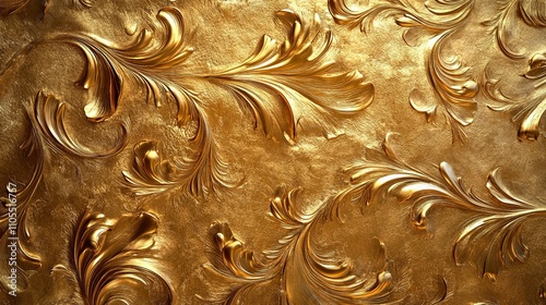 Golden Ornate Floral Design Embossed Texture