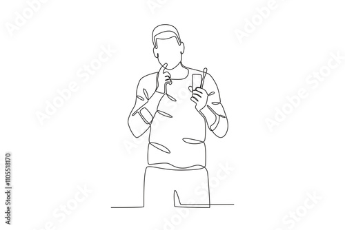 Single continuous line drawing of Man maintaining healthy teeth with toothbrush, dental concept.  Dynamic single line draw design graphic vector illustration.
