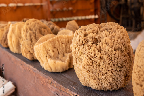 Obraz na płótnie Natural sponges in local market. Symi island. Greece w salonie