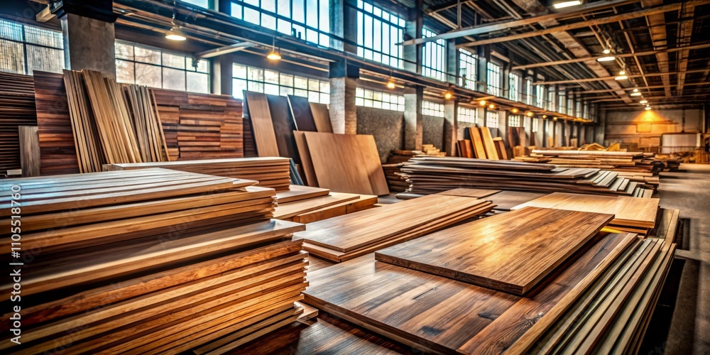 Fototapeta premium Abstract Urban Exploration of Veneer Sheets Arranged Randomly, Showcasing Textures and Patterns in an Industrial Setting for Unique Stock Photography