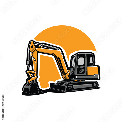 Premium mini excavator vector art illustration isolated