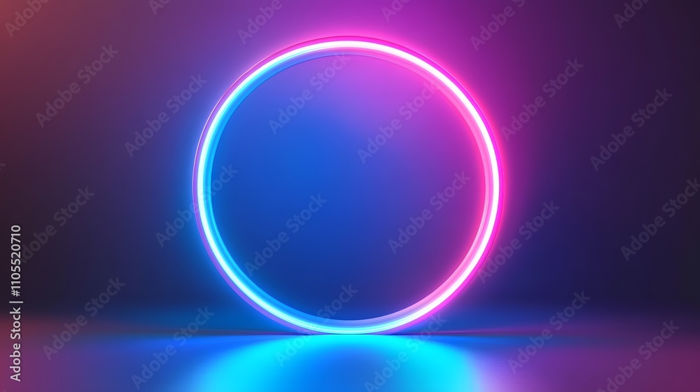 Bright Neon Circle Glowing in Dark Room Bright Neon Circle Glowing in Dark Room