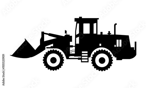 Silhouette of Bulldozer Icon in Flat Style. Vector Illustration