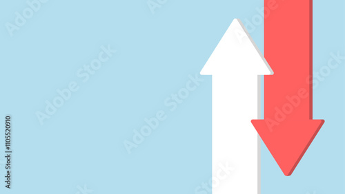 Red downward and white upward arrows overlapping on a light blue background