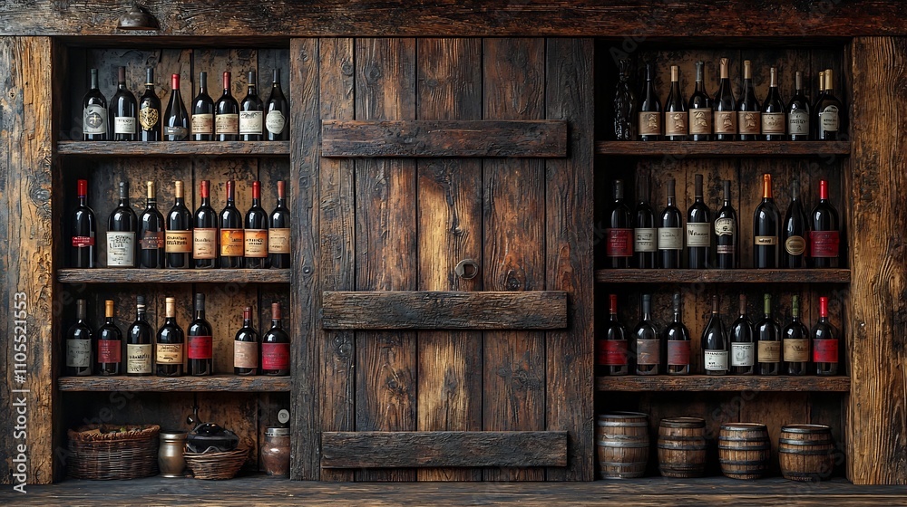Rustic Wine Cellar Door Revealing Shelves of Dusty Bottles Aging Wines and Alluring Mysteries Rustic Wine Cellar Door Revealing Shelves of Dusty Bottles Aging Wines and Alluring Mysteries