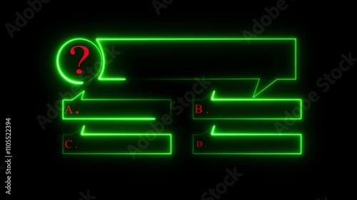 quiz game animation, Animated quiz question on balck background.Quiz template challenge with option selection, Quiz Neon Line Animation with option selection.