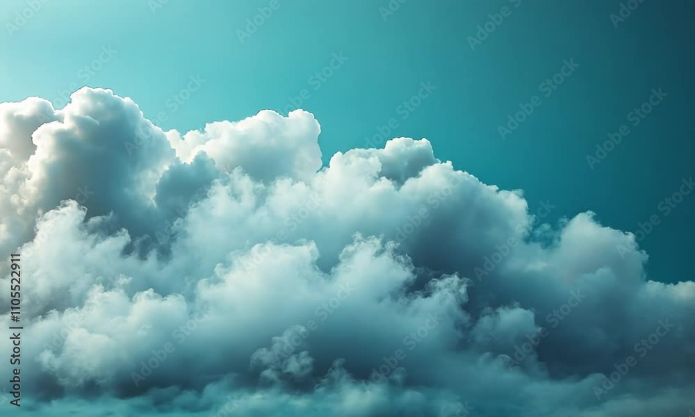 Soft, fluffy clouds against a serene teal background.