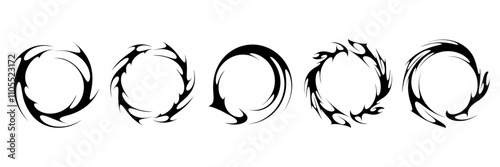 Y2k neo-tribal round frame asset. Hand drawn cyber sigilism tattoo border. Aesthetic of 90s, 2000s. Vector illustration for poster, collage, design template.