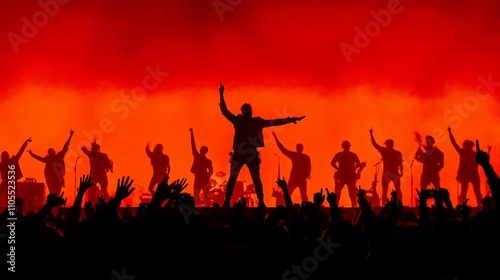 Silhouetted Band Performing On Stage Before A Crowd