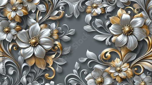 Elegant Silver Gold Floral Design Wall Decor