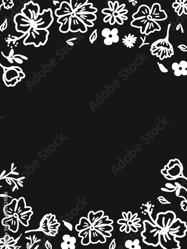 white hand drawn floral frame on a dark background