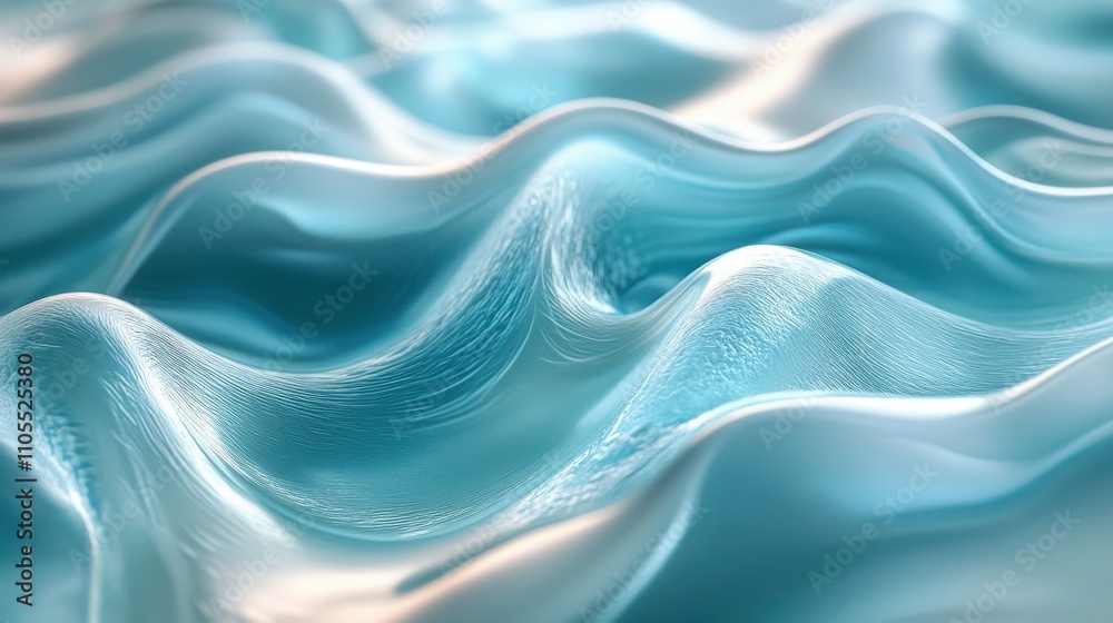 Obraz premium Soft waves of turquoise fabric flowing gently under warm sunlight in a serene setting