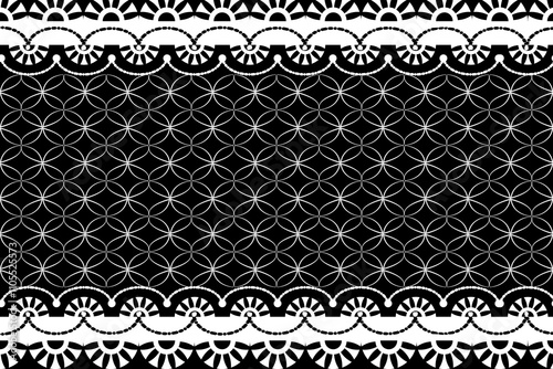 Seamless white lace pattern. Black background, illustration, vector, curtain, fashion clothing.