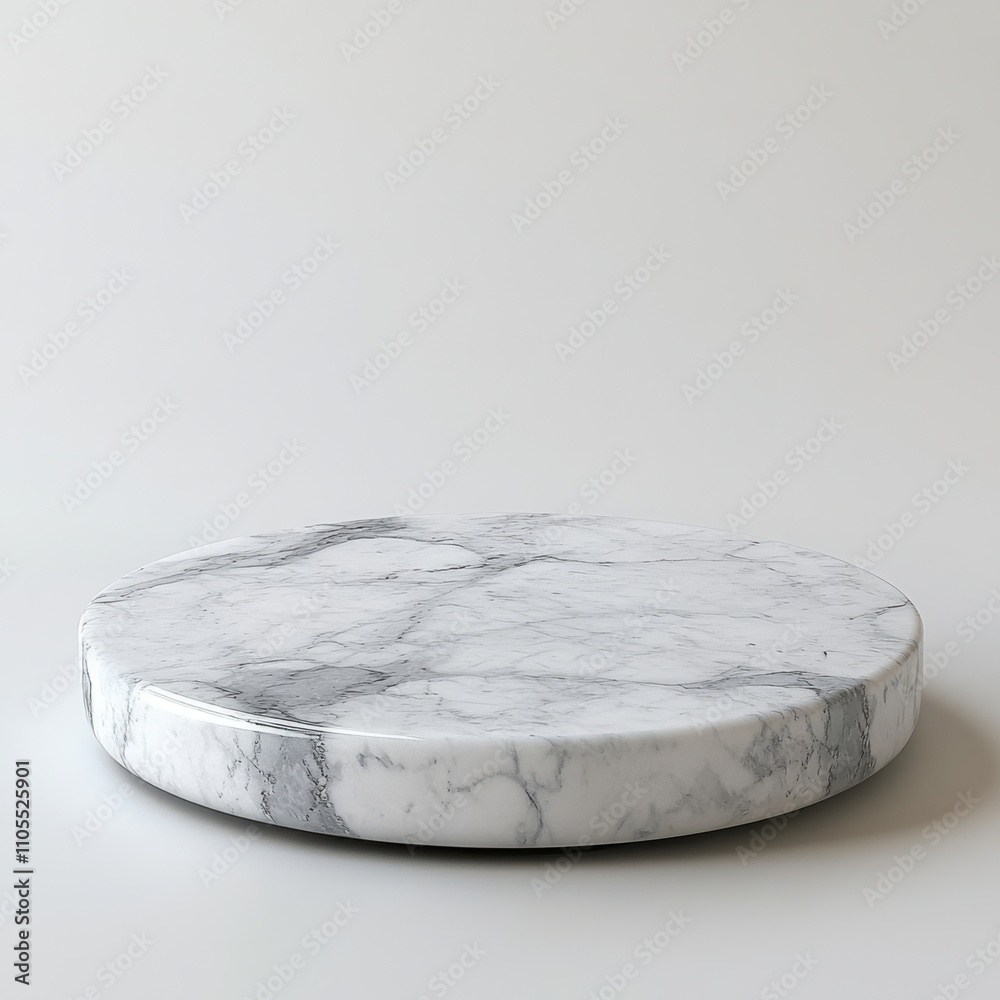 White marble round pedestal or podium with neutral grey background for products display. White marble round pedestal or podium with neutral grey background for products display.