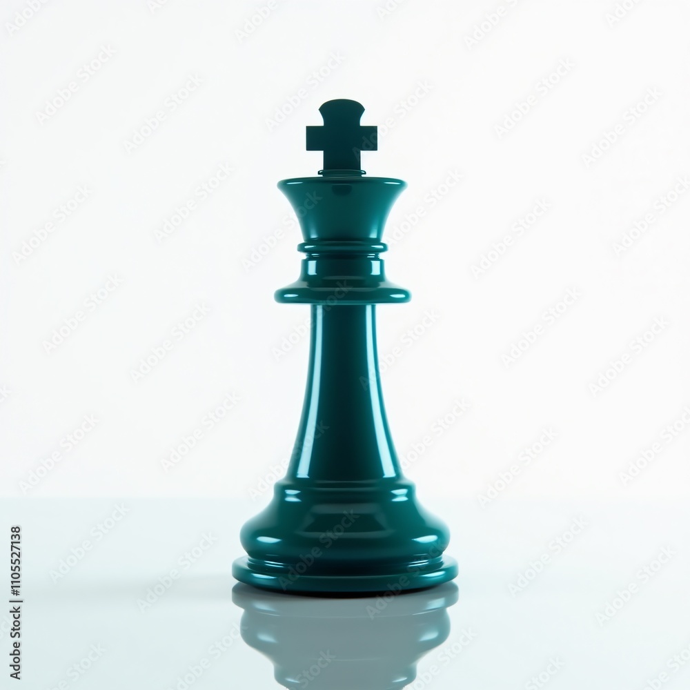 Turquoise Chess King Piece with Reflection on White Background Turquoise Chess King Piece with Reflection on White Background