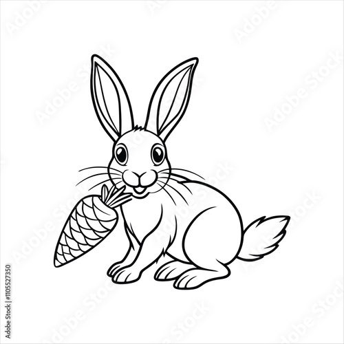 Rabbit Line art eating carrots