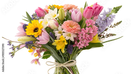 Flower arrangement or bouquet colorful spring flowers isolated on white background. transparent