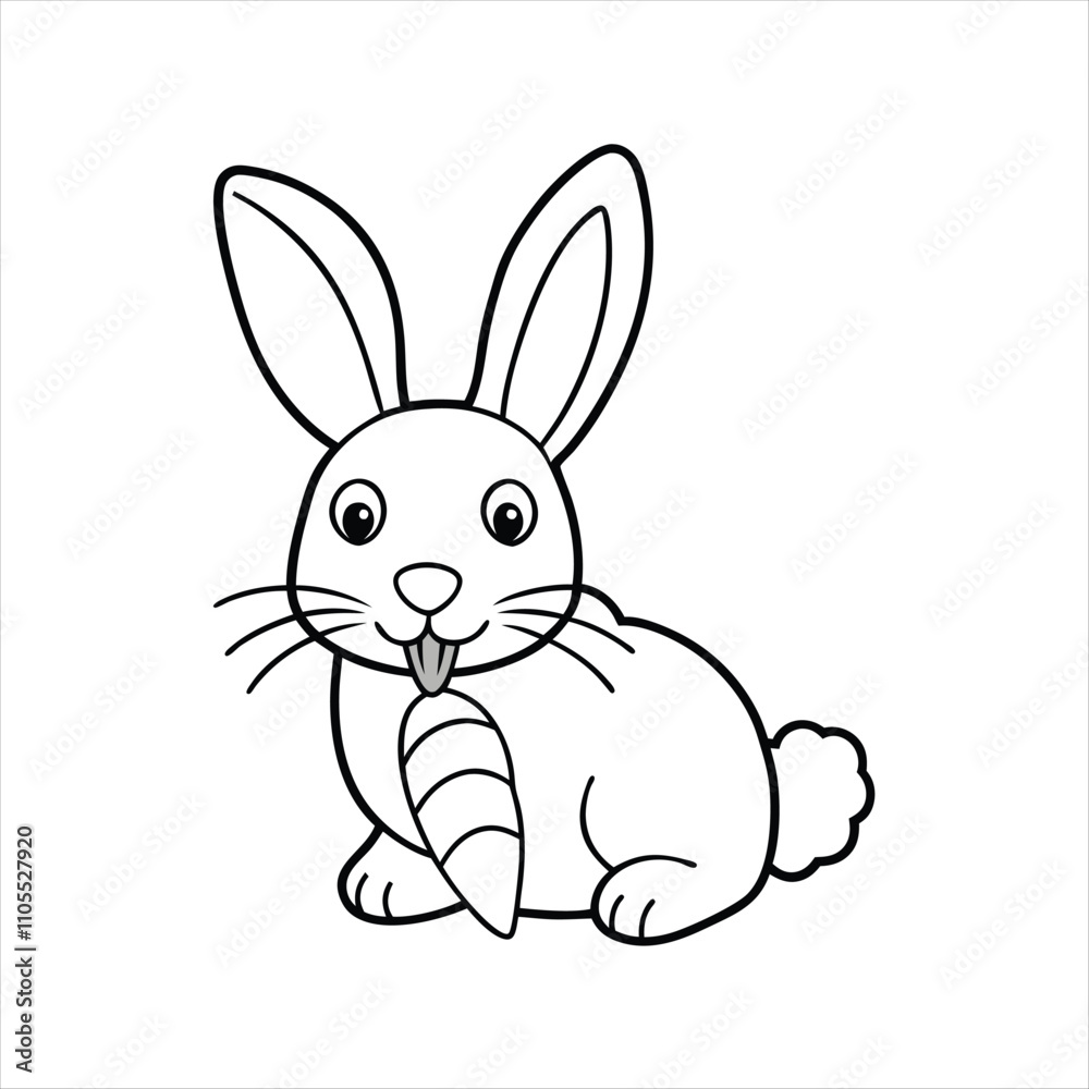 Rabbit Line art eating carrots Rabbit Line art eating carrots