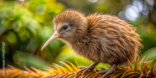 Captivating Product Photography of a 3-Month-Old North Island Brown Kiwi, Apteryx mantelli, Showcasing Its Unique Features and Natural Habitat in a Stunning Display photo