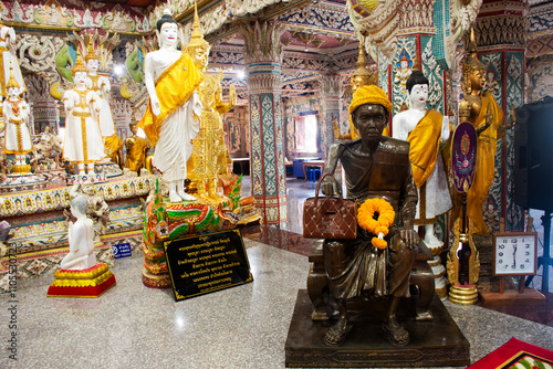 Luang Phor Joy holy monk statue and buddhist saint holy arhat or buddhism noble monk arahant for thai people visit respect pray at Wat Si Uthumphon temple on November 2, 2024 in Nakhon sawan, Thailand photo