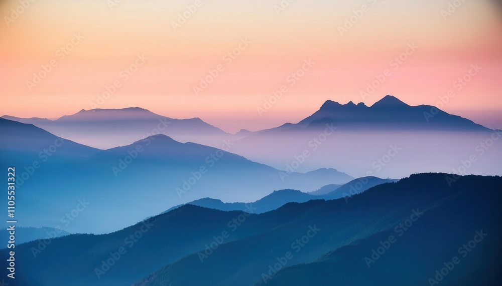 Silhouette of mountains in pastel tones as a landscape background