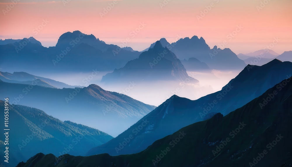 Fototapeta premium Silhouette of mountains in pastel tones as a landscape background