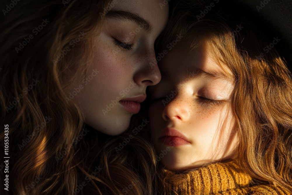 Woman and Child Napping Close Together Sharing Warmth