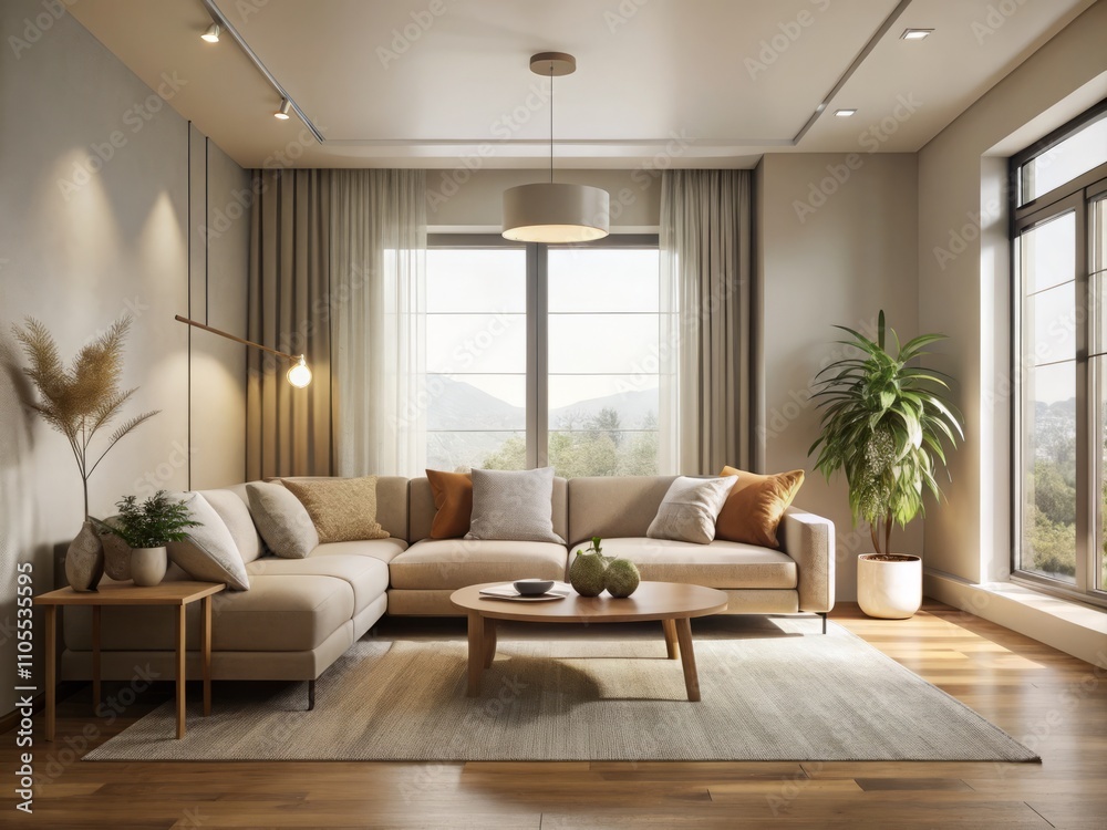 Cozy Yet Empty Living Room with Minimalist Decor, Soft Lighting, and Neutral Tones Ideal for Modern Home Interior Designs and Relaxation Spaces Cozy Yet Empty Living Room with Minimalist Decor, Soft Lighting, and Neutral Tones Ideal for Modern Home Interior Designs and Relaxation Spaces