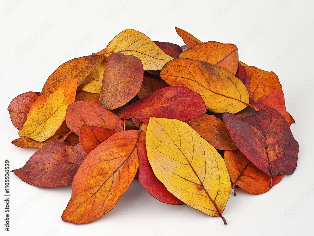 Fototapeta premium Pile of Autumn Leaves on White Background - Fall Colors