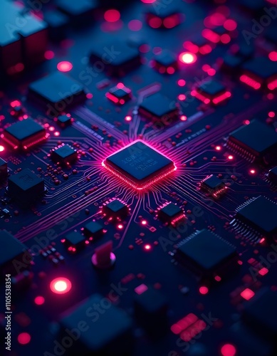 Computer Detailed Close-up of an AI Chip on a Circuit Board, 
