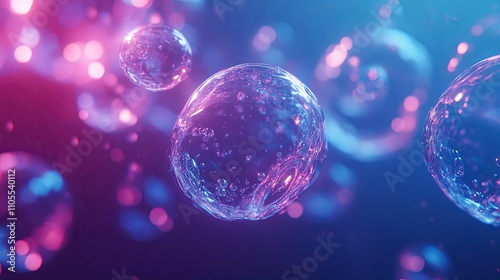 Illuminated Bubbles Float In Vibrant Purple And Blue Light