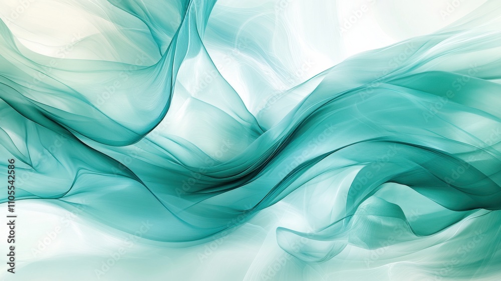 Obraz premium Flowing abstract waves of teal and white create a serene atmosphere in digital art