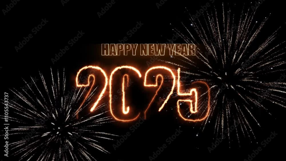 Happy New Year 2025 fire Text Animation with Fireworks that includes 4k ...