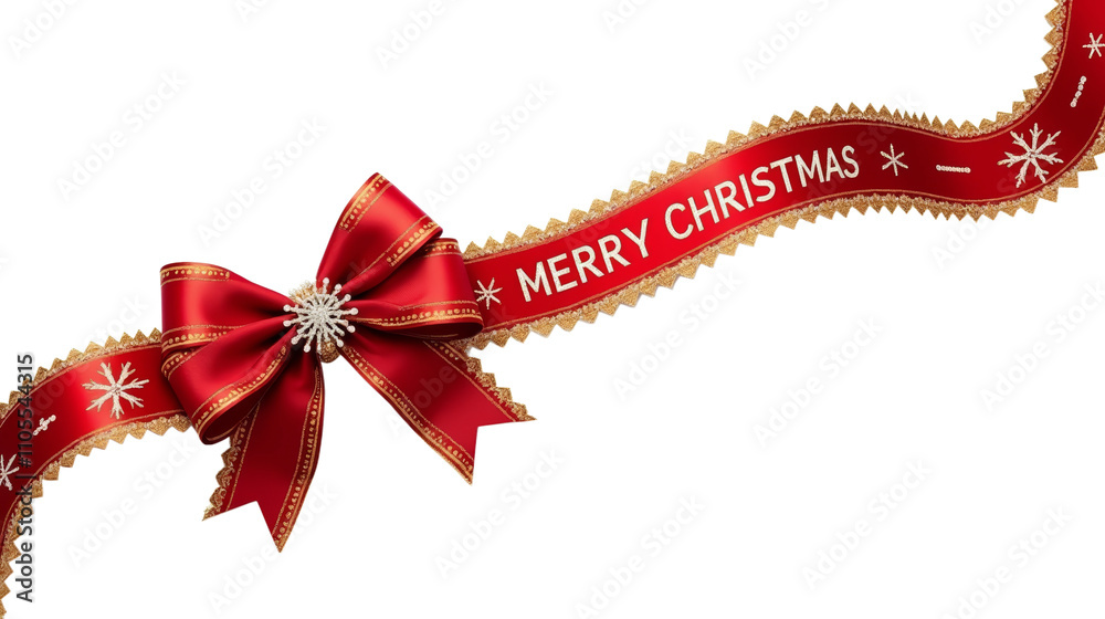 red ribbon bow with merry christmas lettering on transparent background, mockup holiday bow for decoration red ribbon bow with merry christmas lettering on transparent background, mockup holiday bow for decoration