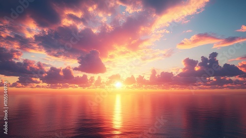 Vibrant Sunset Over Calm Ocean Waters