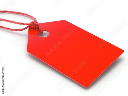 Red Plastic Price Tag with Twisted Cord - Sale Label Mockup