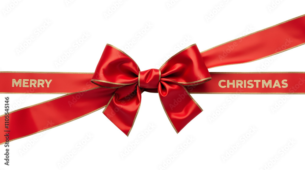 red ribbon bow with merry christmas lettering on transparent background, festive bow template for decoration red ribbon bow with merry christmas lettering on transparent background, festive bow template for decoration