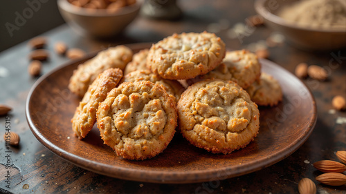 Paleo almond cookies served on a wooden plate