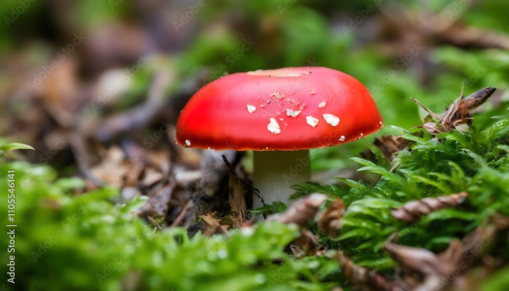 Close-up of Red Mushroom in Forest, Biodiversity Display. Close-up of Red Mushroom in Forest, Biodiversity Display.